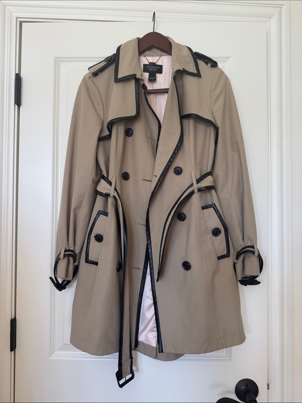 Victoria's Secret Beige Trench Coat with Black Trim